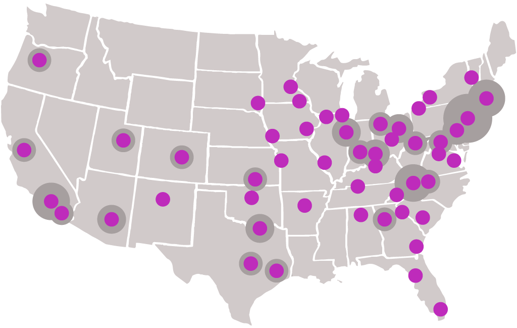 map of united states of american with treatment centers locations 